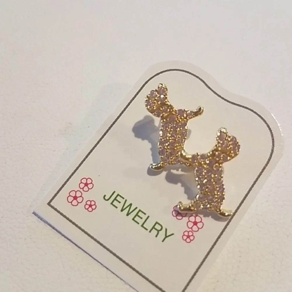 Kids Earrings 14k gold plated Dog Puppy CZ Girls.